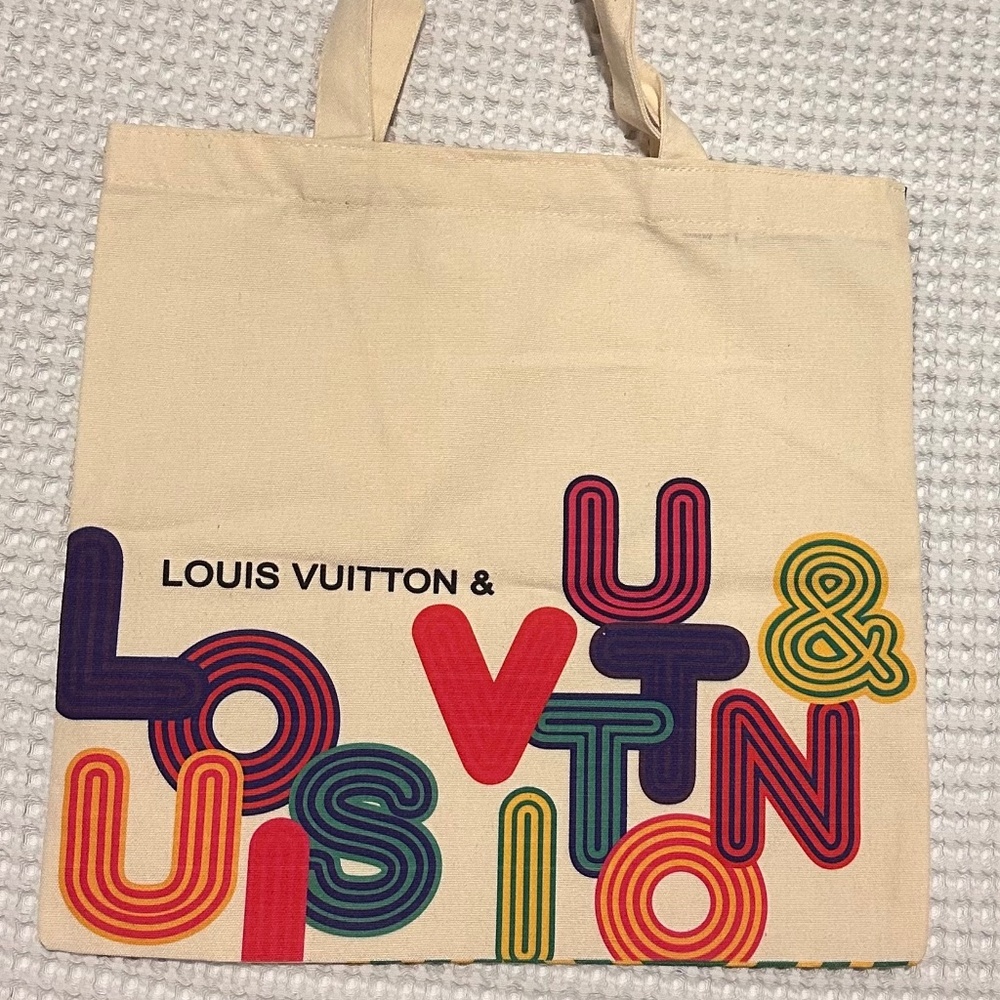 Louis Vuitton Multicolor Letter Print Canvas Tote in Cream